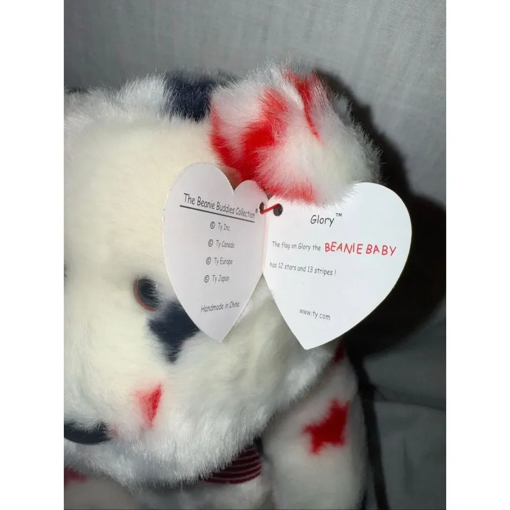 Ty Beanie Buddy Glory Bear 2001 Red White Blue Stars Flag USA Mint Tags 15” TyLO